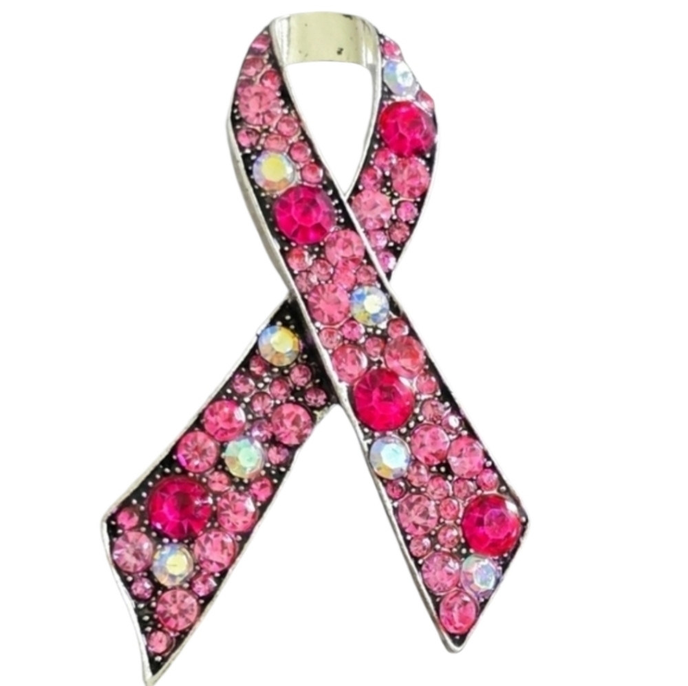 Breast Cancer Awareness Pink Silver Crystal Rhinestone Brooch Pin Lapel Scarf